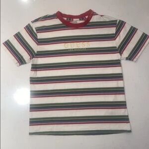 Vintage Y2K Guess mens white Striped Tee Red Trim size small